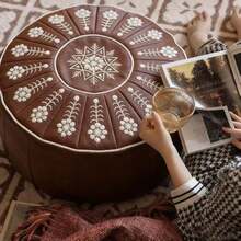 Bohemian Style Round Storage Ottoman (Without Filling), Soft Hidden Clothing And Toy Storage, Waterproof PU Leather, Suitable For Living Room, Bedroom And Entryway, Single Piece For Daily Use, 2-Piece Set For Whole House, Decorative And Holiday Gift, Single Piece/2-Piece Gift Box Optional - Multicolor - View 11