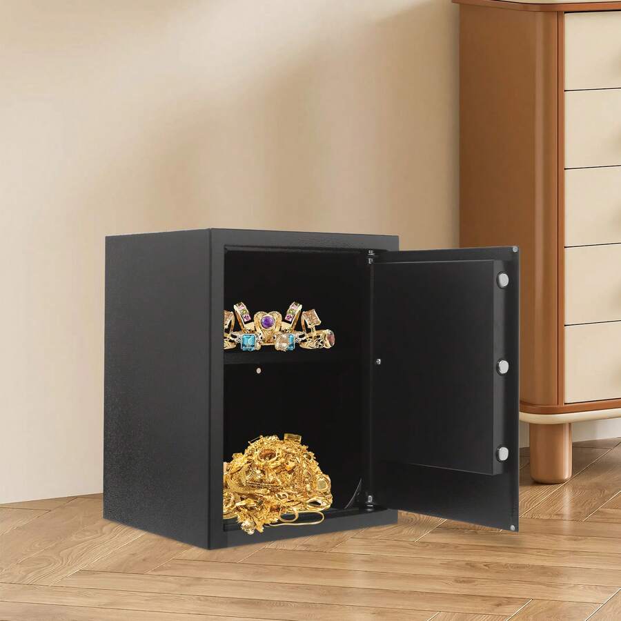kangten 35L/7.7Gal Cash Box For Home Use, Lockable Storage Box With Keys, 13.78*12.2*17.72in, Steel - Black - View 1