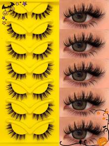 Asiteo 7 Pairs Fluffy Curly Cartoon Anime Wet Look False Eyelashes, Classic Cartoon Style, Moisturizing Texture, Transparent Lash Stem, Soft 3D Faux Mink Hair, Natural Look Lash Extensions Makeup, Suitable For Travel, Party And Halloween - Comic wet eyelashes - View 1