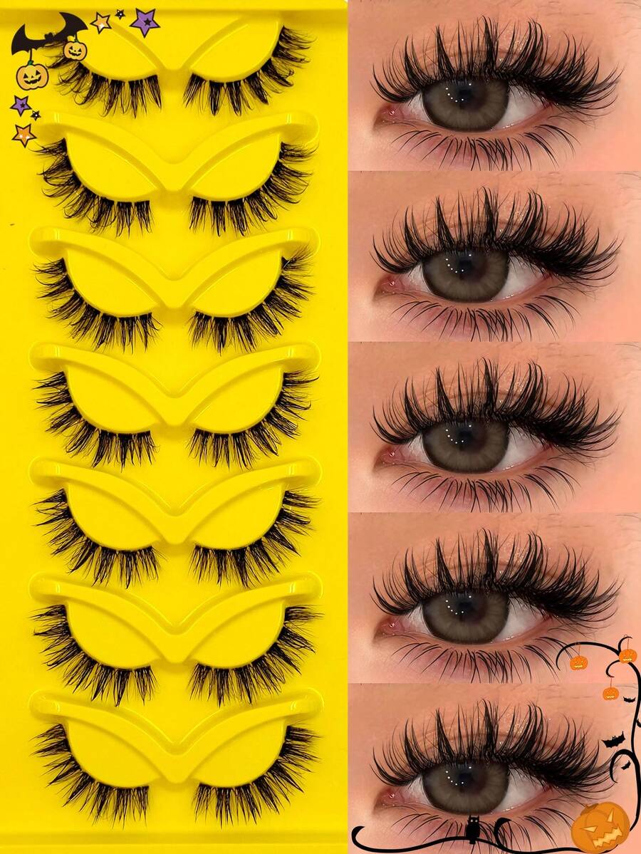 Asiteo 7 Pairs Fluffy Curly Cartoon Anime Wet Look False Eyelashes, Classic Cartoon Style, Moisturizing Texture, Transparent Lash Stem, Soft 3D Faux Mink Hair, Natural Look Lash Extensions Makeup, Suitable For Travel, Party And Halloween - Comic wet eyelashes - View 1