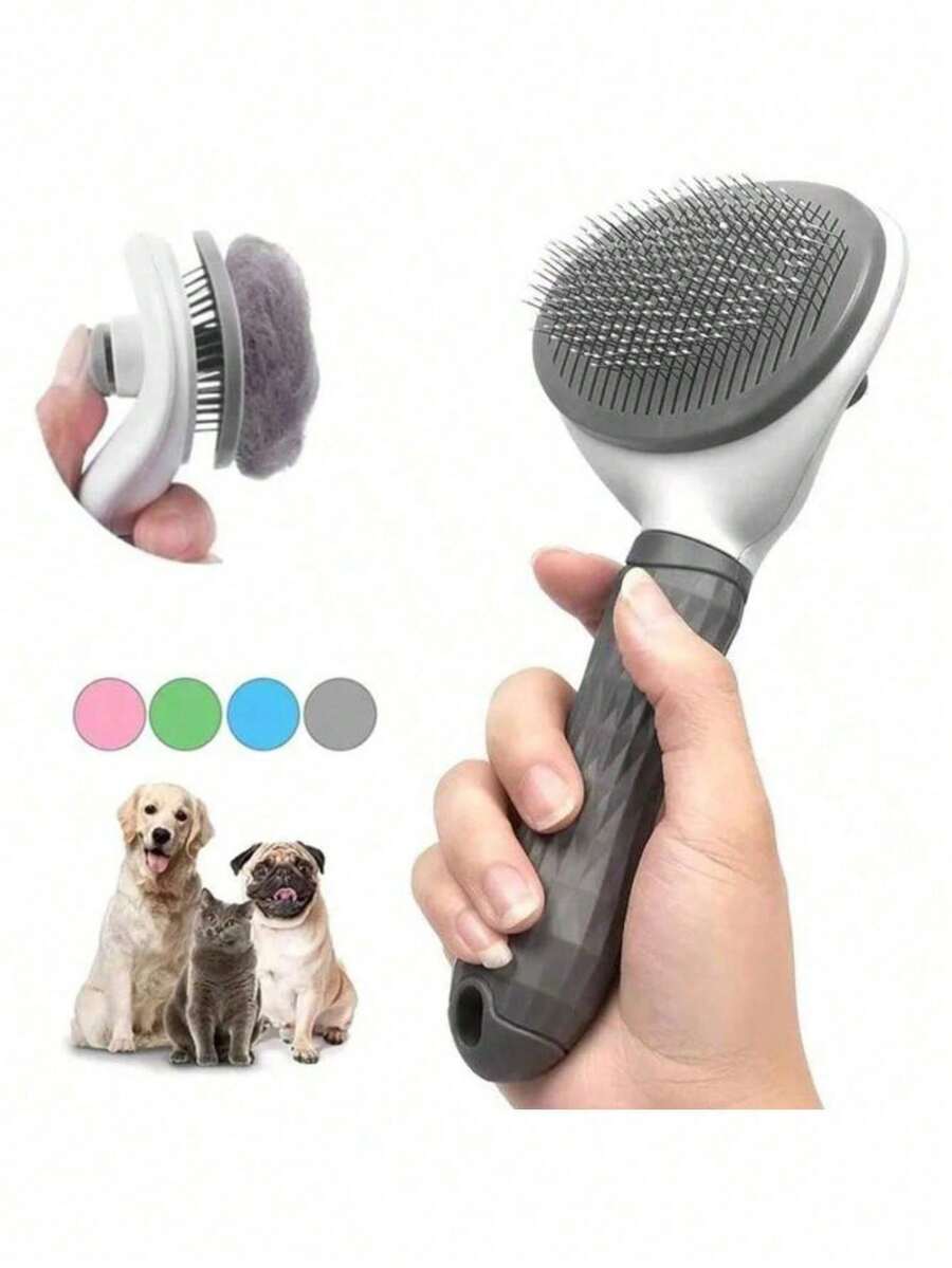 1pc Self-Cleaning Slicker Brush, Suitable For Dogs, Cats, Rabbits Pet Grooming And Shedding, Easily Remove Loose Undercoat, Pet Massage Tool, Suitable For Long-Haired Or Short-Haired Pets - Multicolor - View 1