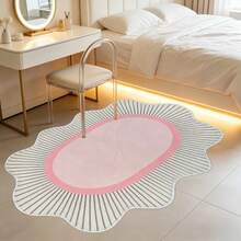 1pc Cream Style Pink Bedroom Decorative Rug, Black Line Design Bedside Runner, Ins Nordic Minimalist Dressing Room Plush Rug, Fluffy Soft Asymmetrical Shaped Casual Floor Mat, Living Room Rug, Doormat, Area Rug, Home Decor, Large Living Room Rug, Room Decoration, Washable Rug - Multicolor - View 4
