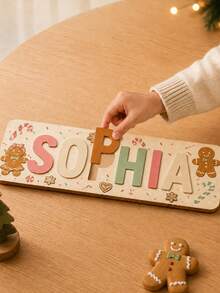 Custom Wooden Christmas Name Puzzle, Personalized Letter Decor Puzzle, Suitable For Mantel, Shelf Or Door, Holiday Home Decor, Custom Christmas Name Board Gift, Customizable Letter Decor, Christmas Gift, Gift For Family And Friends, Room Decor - Multicolor - View 6