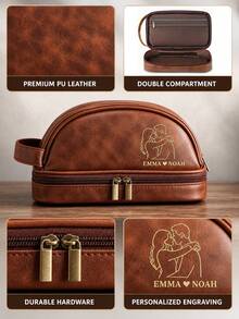 Personalized Couple Travel Organizer Bag, Custom Name & Line Art, Dual‑Layer Travel Pouch For Anniversary Wedding Gift - Multicolor - View 5