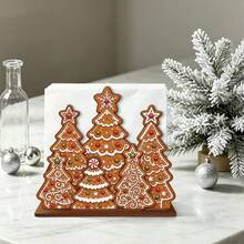 2Pcs Christmas Gingerbread Wooden Napkin Holder Set, Gingerbread Tree & Gingerbread Man Couple Tabletop Napkin Dispenser, Xmas Holiday Dinner Table Decor, Festive Home Kitchen Party Decoration Christmas Gift - Gingerbread Collection - View 6