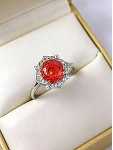 Octagonal Millennium Rose Cut High Carbon Zirconia White Gold Plated Adjustable Women's Ring, Fashionable & Exquisite - Platinum - View 3