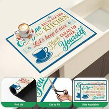 1pc Blue & Orange Letter Coffee Cup Pattern Absorbent Table Mat, Vintage American Kitchen Style, Water-Absorbent Fabric, Rectangular Edged Design, Stain-Resistant Heat-Insulating Countertop Protection, Suitable For Kitchen Sink, Coffee Corner, Dish Drying, Daily Home Decor, All Seasons - Multicolor - View 6