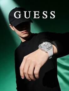 Guess Jam Tangan Pria Quartz dengan Casing Resin Transparan dan Tali Silikon Putih, Gaya Kronograf Multi-Dial Sporty, Aksesori Streetwear dan Liburan Akhir Pekan - Satu-Ukuran - View 2