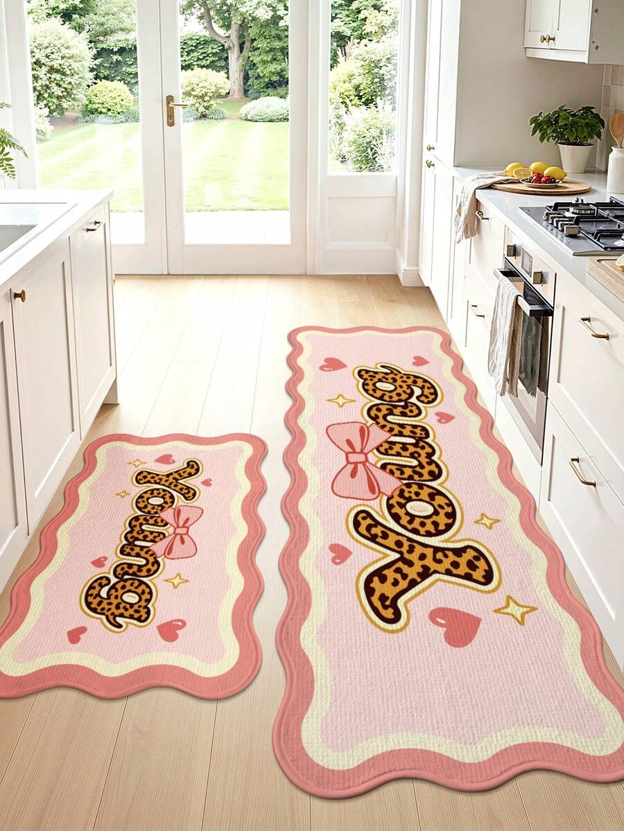 DAJIANG 1pc Leopard Print Bowknot Oval Long Rug, Suitable For Bathroom, Kitchen, Outdoor, Hallway, Bedroom, Living Room, Machine Washable Easy To Clean, Non-Slip Entryway Mat, Bedroom Decor Carpet Accessory
