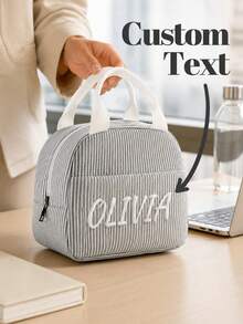 【客製化刺繡便當袋】客製化刺繡條紋保溫便當袋，可攜式迷你保冷手提袋，可重複使用便當盒，適合辦公室使用 - 彩色 - 查看 8
