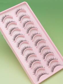 Ayrmilla 10 Pairs Natural C Curl False Eyelashes, Fluffy Soft Exaggerated 3D Long Thin Eyelashes, Messy Look, Handmade Upper Eyelashes, Curled Tail Extended Style, Makeup Product - Black - View 3