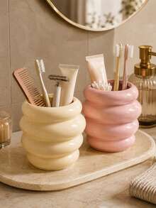 Ins Hot-Selling Cream Style 4-Layer Spiral Resin Storage Cup, Glossy Pink And Beige Dual-Color Toothbrush Toothpaste Razor Makeup Brush Holder, Cute Bathroom Vanity Aesthetic Decor Gift - Honey Jar Toothbrush Holder - View 1