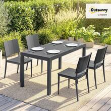 Outsunny 5-Piece Garden Furniture Set, Weather-Resistant For 4 People, Dark Grey | Seating Group, Wide Table, 4 Stackable Chairs, Slatted Design, Dining Set, Garden Set, Patio Set, Garden, Balcony, Terrace - Dark Grey - View 2