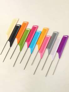 Professional Tail Comb Set, Includes Tail Comb, Parting Comb, Stainless Steel Tail Comb, Anti-Static Comb, Braiding Comb, Fine Tooth Tail Comb, Highlight Comb, Multi-Functional, Suitable For Normal Hair, Candy Colored Hair, Ideal For Bridal Hairstyles, Hair Salons, Salons And Home Use. - Multicolor - View 2