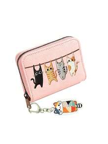Colorblock Kitten Hanging Ornament, Cute Cat Swinging Print Pattern, Lychee Textured Leather Coin Purse Card Holder, Small Zipper Wallet Mini Storage Bag, Kitten Keychain Accessory, Portable Zipper Card Sleeve Coin Pouch, For Women Girls Teenagers Daily Use, Travel Shopping Dating Office Dorm School Essential, Compact Pocket Wallet Clutch For Cash Cards Coins Keys - Multicolor - View 14