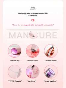 3-In-1Short LED Strip Light With Display + Stand + Magnetic Attachment - Handheld Manicure Lamp With Screen Display, Rechargeable LED Strip Light, 360° Rotating Multi-Functional Stand, Nail Tip Curing Lamp Support Bracket Set - Multicolor - View 9