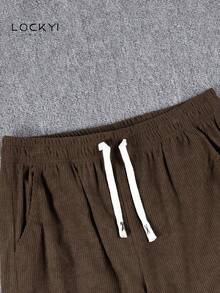 1pc Men's Spring/Autumn American Street Style Corduroy Multi-Pocket Drawstring Casual Long Pants - Brown - View 4