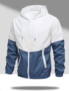 1 Set Pakaian Olahraga Pria Berkerudung Warna-warni, Jaket Berresleting dan Celana Jogger, Set Pakaian Olahraga Kasual 2 Potong - Biru - View 5