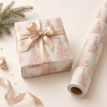 1 Roll (43*300cm/17x118inch) Dreamy White Background Pink Christmas Tree Gold Foil Star Gift Wrapping Paper Roll, Thickened Watercolor Style Highly Attractive Gift Paper, Suitable For Christmas, Christmas Eve, New Year, Valentine's Day, Girls' Birthday, Souvenir Gifts And Exquisite Gift Box DIY Handmade Packaging, Christmas, Christmas Decoration, Christmas Pajamas, Christmas Gifts, Christmas Decoration, Holiday Packaging, Holiday Style, Seasonal Packaging - Pink Tree Gold Jewelry - View 2