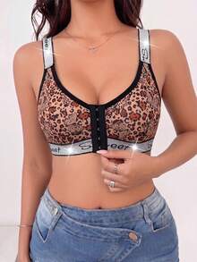 Women's Butterfly Leopard Print Front Button Comfortable Sexy Lingerie - Brown - View 4