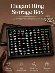 1pc Jewelry Display Paper Box 100-Slot Ring Box Dust-Proof Transparent With Lid Storage Box - Multicolor - View 2