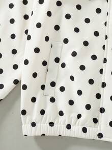 Tween Girls' Casual Fashion Polka Dot Design Zip-Up Hooded Long Sleeve Jacket, Autumn/Winter - White - View 7