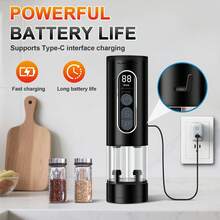 Salt And Pepper Grinder Set - Dual Chamber Design, Adjustable Size, Ceramic Grinding Mechanism, Dual Use, USB Rechargeable - Durable Modern Style - Automatic Black Pepper And Sea Salt Spice Grinder Set, Adjustable Coarseness, With LED Light, Refillable - Black - View 4