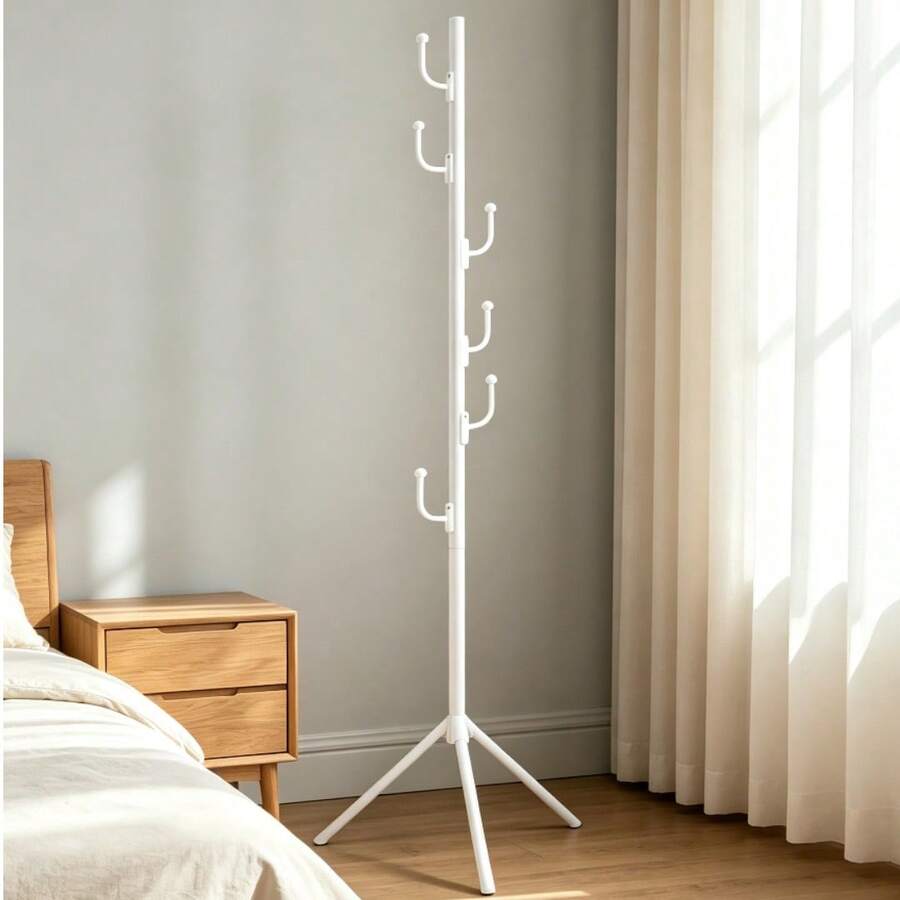 Foldable Floor‑Standing Double Rod Clothes Drying Rack, Available In Black & White, With Side Multi‑Function Hooks, No‑Installation Stable Triangle Support, For Indoor Balcony Outdoor Use, Holds Clothes - A - View 1