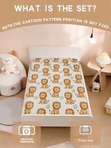 1PC Adorable Jungle Lion Print Baby Fitted Sheet, Anti-Slip Toddler Bed Mattress Protector For Boys And Girls, Bedroom - Multicolor - View 4