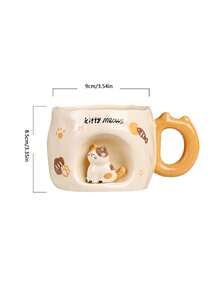 1pc Embossed Standing Cat Ceramic Mug, Personalized Creative Handmade Art Couple Mug, Breakfast Cup, Tea Cup, Coffee Cup - Perfect Birthday And Holiday Gift, Suitable For Home Use, Great Gift For Him - Multicolor - View 2