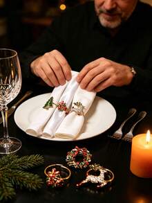 6pcs Elegant Gold Napkin Rings, Versatile Table Decor For Christmas, Thanksgiving, Easter And Birthday - Multicolor - View 7