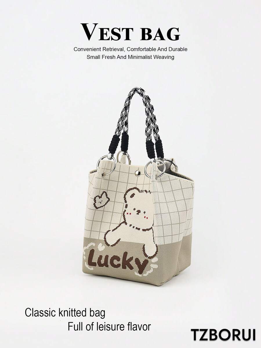 1pc Cute Cartoon Animal Large Capacity Lightweight Handbag, Suitable For Commuting, School, Travel, Portable Matching With Clothes, All Seasons - Multicolor - View 1