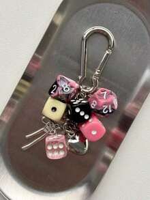 1pc Unisex Fashion Lucky Dice Keychain New Sweet Cool Style Multi-Faceted Dice Phone Case Bag Car Key Pendant - Multicolor - View 4