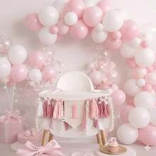 Bohemian Style Pink Theme Birthday Party Decoration Set, First Birthday Pink Lace Bow Tassel Banner, First Birthday Pink Bow Pom Pom Cone Hat, Suitable For Birthday Party - Multiple Styles - View 3