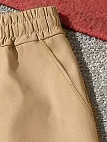 Boys' Street Style Solid Color Wide Leg Cargo Pants, Multi-Pocket Elastic Waist School Uniform Pants - Khaki - View 7