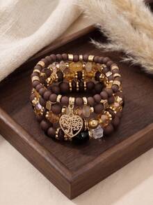 4pcs Bohemian Multi-Layer Beaded Bracelets Crystal Heart Women's Personalized Jewelry - Multicolor - View 1