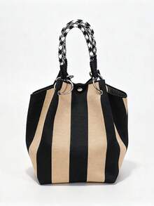 Classic Colorblock Polka Dot Casual Versatile Artistic Bucket Bag, Multi-Functional Daily Commute Handbag, Suitable For Niche Shopping And Dating - Black - View 6