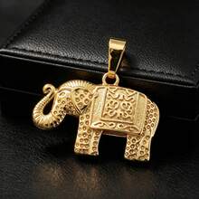 Vintage Embossed Texture 18K Gold Plated Lucky Elephant Copper Necklace Pendant, Unisex, Suitable For Daily Wear And Gatherings, Gift Jewelry - Gold - View 5