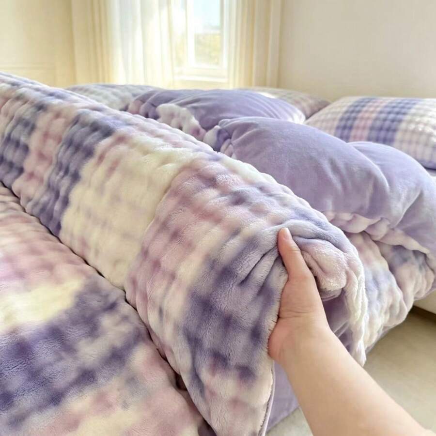 Faux Rabbit Fur Solid Color Versatile Plush Duvet Cover, Soft And Comfortable, Machine Washable, Suitable For Bedroom, Guest Room, Bedding Decor, Holiday Gift, 150*200*230 Duvet Cover, Pillowcase Not Included, No Insert - Mauve Purple - View 1