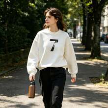 6Heavyweight Fabric American-Style Loose Casual Crew Neck Sweatshirt, Unisex, Versatile  Pullover - 白色 - 查看 1