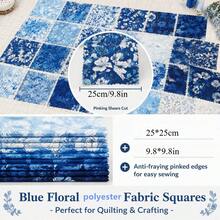 20pcs 25*25cm Blue Floral Print Fabric Set | Pre-Cut Quilt Fabric Squares, 20 Fashionable Floral Patterns, Suitable For Quilting, Patchwork, Sewing And DIY Crafts - Blue Series - View 5