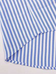 Men's Casual Woven Simple Blue & White Striped Shirt - Baby Blue - View 9