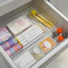 1/7/8 Pcs Clear Acrylic Cosmetic Organizer, With Drawers, Shelves, And Compartments, For Desktop Stationery Storage, Home Desktop And Drawer Storage Box, Back-To-School Essential - A - View 6