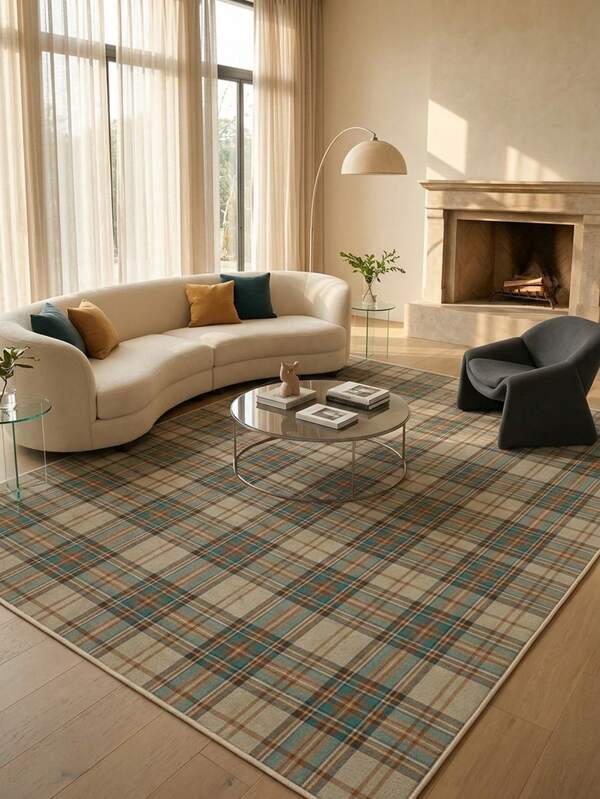 1pc Nordic Modern Minimalist American Classic Geometric Plaid Area Rug, Bathroom, Kitchen, Entryway, Hallway, Bedside, Living Room, Bedroom, All Season Machine Washable Soft Faux Cashmere Mat, Home Decor