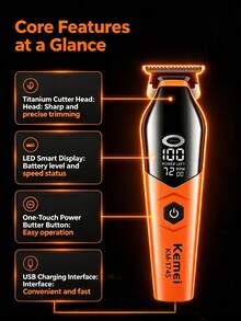 Kemei KM-1745 Men's Hair Clipper, LED Display, Wireless Hair Trimmer, 7200 RPM Constant Speed Motor, USB Rechargeable Men's Shaver, 120 Minutes Battery Life, Precision Blades, Suitable For Barbershop And Home Use - Multicolor - View 4