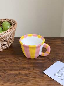 1pc Hand-Painted Striped Espresso Cup, Ceramic Teacup With Rose Pattern, Small Capacity, Suitable For Home Decor And Tableware, Ideal For Afternoon Tea And Black Tea, Tea Tasting Cup, Coffee Brewing Cup For The Dining Room, Lovely Gift, Tactile - Multicolor - View 11