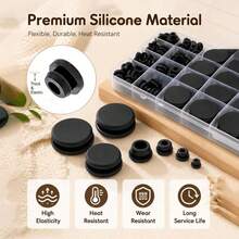 125Pcs Black Rubber Round Hole Plugs, Assorted Sizes Silicone Grommets & Seals, For Automotive, Marine, RV, Furniture & DIY Projects, Dustproof & Vibration Damping - 125 Pcs/set - View 3