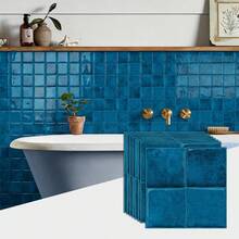 24PCS 3D Self-Adhesive Wall Tile Stickers, 15.25*15.25cm, Blue Square Pattern Decorative Design, Removable Wall Decals, Suitable For Kitchen Backsplash, Bedroom, Living Room Home Wall Renovation And Decoration Sticker Set - A24pcs - View 5