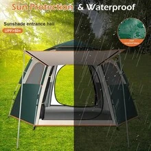 Tienda de Campaña Hexagonal Plegable para 4-6 Personas Verde 240x210x140 cm Impermeable con Bolsa de Almacenamiento y Diseño Dark Zone Resistente a UV y Viento - Negro - Ver 5