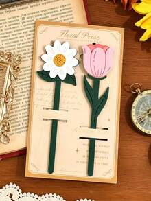 Artificial Leather Floral Bookmarks, Soft Flower Page Markers, Daisy, Tulip, Rose, Sunflower Patterns, Decorative Planner Accessories, Perfect Gift For Book Lovers, Writers, Students, Office Workers, Women, Cute Room Decor And Reading Gift - Multicolor - View 2